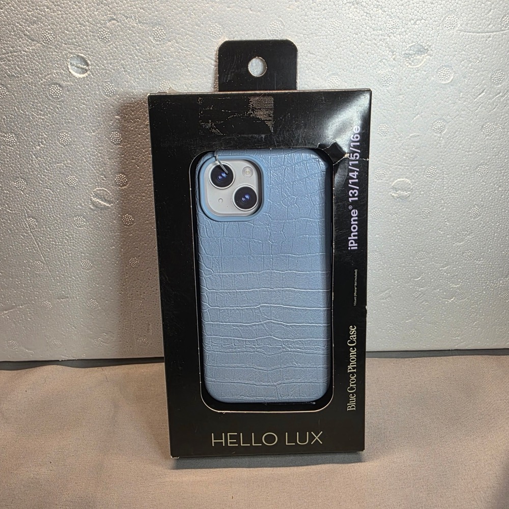 Hello Lux Blue Croc Phone Case for iPhone 13 14 15 16 Faux Leather Cover